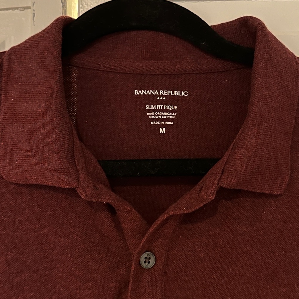 Banana Republic Maroon Pique Polo Shirt Slim Fit Medium, 100% Organjc Cotton